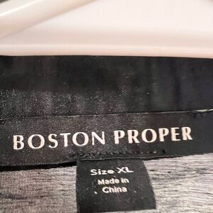 Black sheer Boston, proper button down blouse with pearl trim,